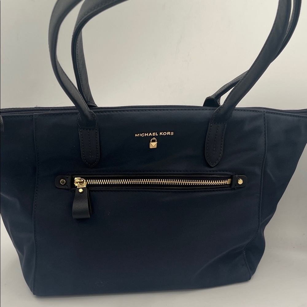 Michael Kors Navy Tote Bag with Gold Accents